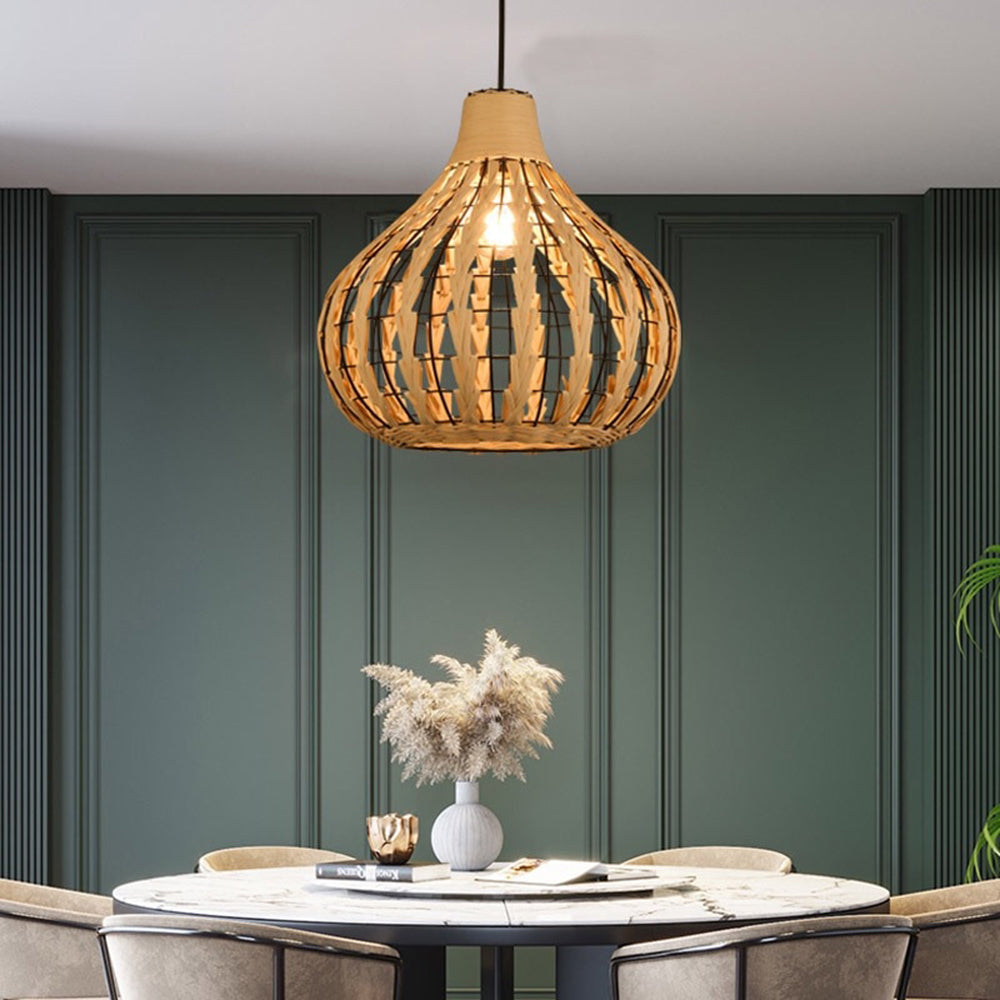 Ritta Suspension Globe Simple, Métal/Rotin, Marron Foncé/Marron Clair, Bar/Cuisine