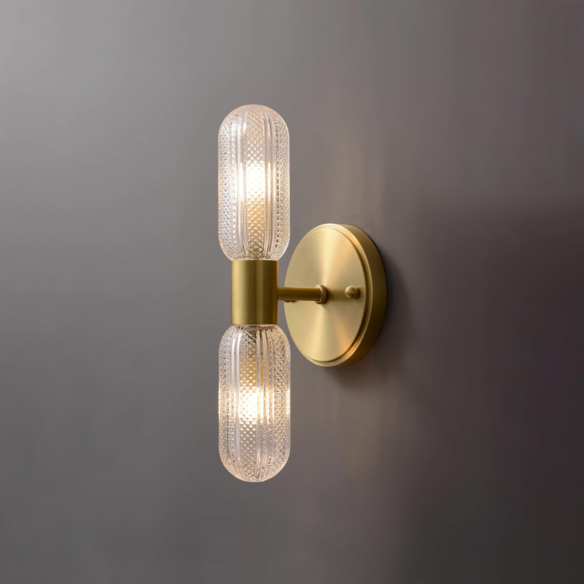 Eira Brass and Textured Glass Double Light Wall Sconce-Neutral Decor