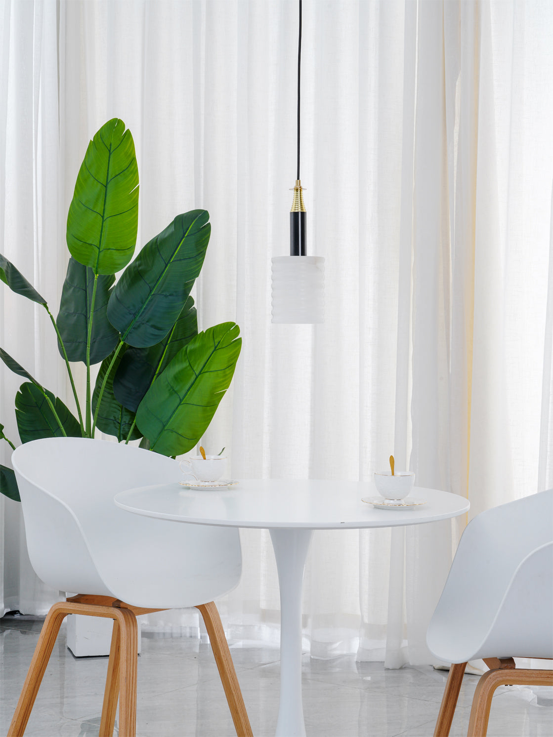 Alabaster Pendant Lamp Ribbed Cylinder-Neutral Decor