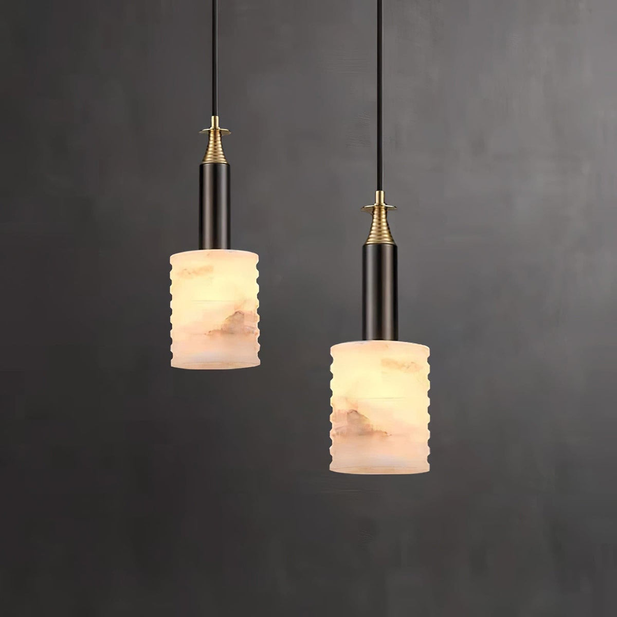 Alabaster Pendant Lamp Ribbed Cylinder-Neutral Decor