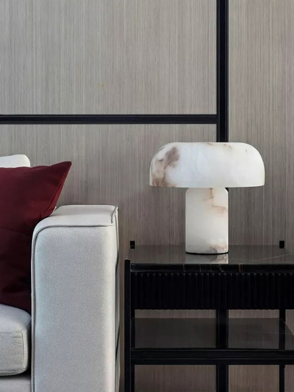 Table Lamp Alabaster Mushroom Shade Brass Base Sculptural Warm-Neutral Decor