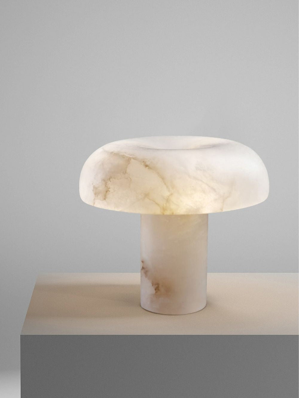 Table Lamp Alabaster Mushroom Shade Brass Base Sculptural Warm-Neutral Decor