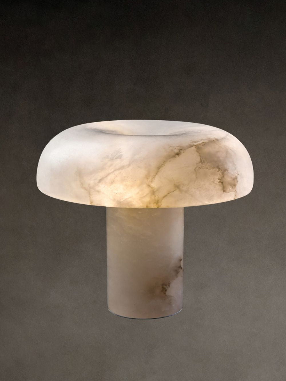 Table Lamp Alabaster Mushroom Shade Brass Base Sculptural Warm-Neutral Decor