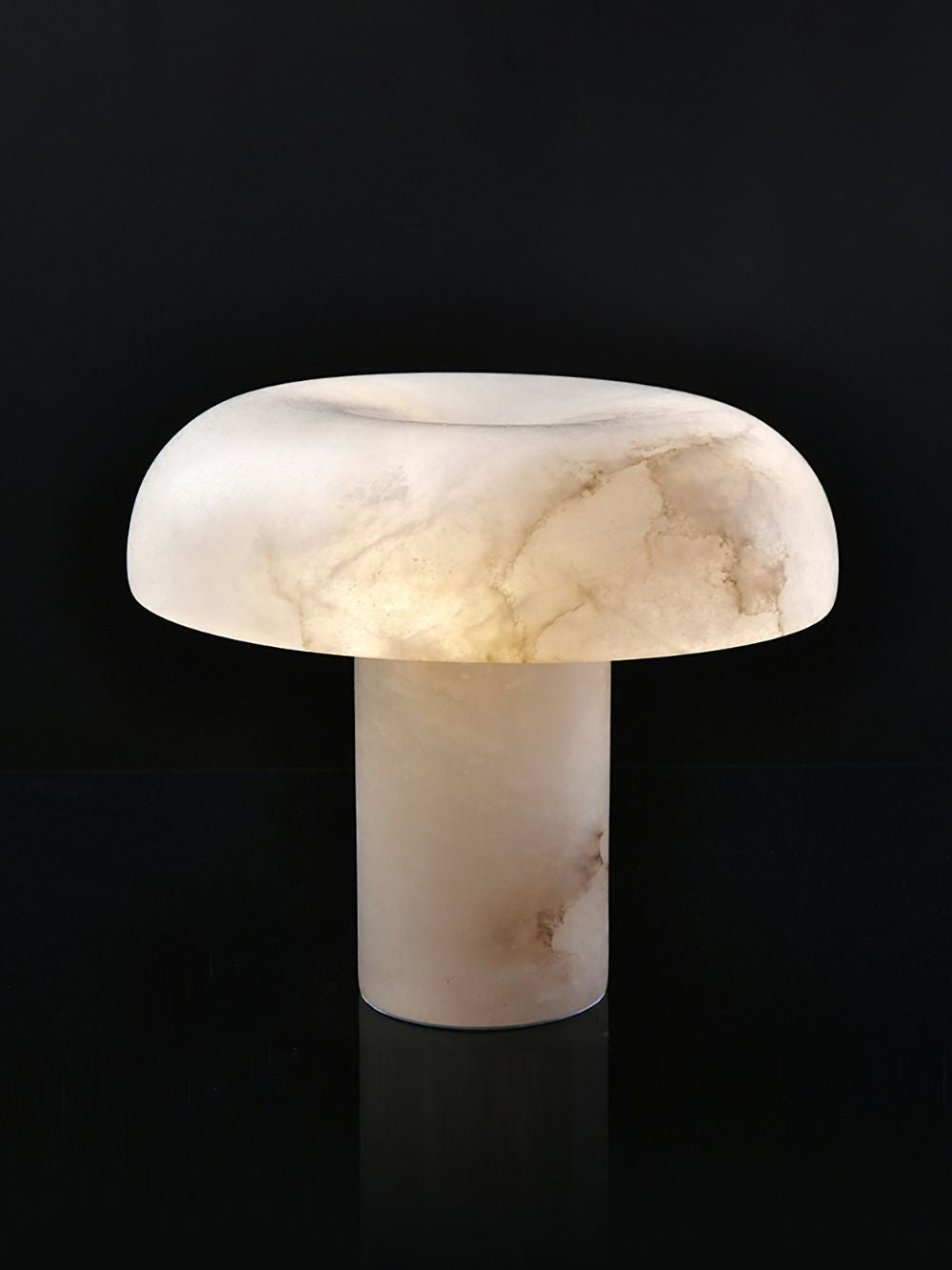 Table Lamp Alabaster Mushroom Shade Brass Base Sculptural Warm-Neutral Decor