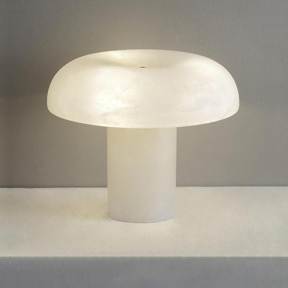 Table Lamp Alabaster Mushroom Shade Brass Base Sculptural Warm-Neutral Decor