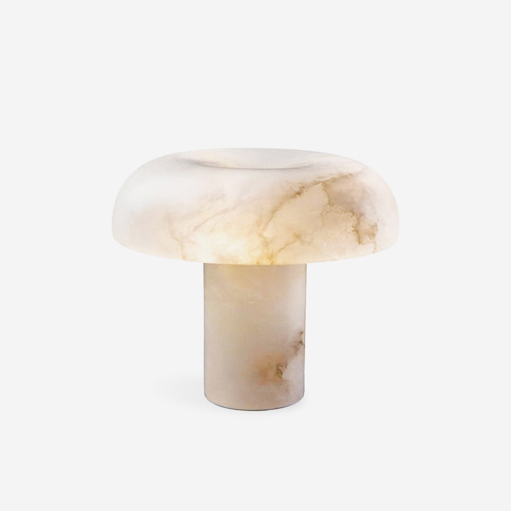 Table Lamp Alabaster Mushroom Shade Brass Base Sculptural Warm-Neutral Decor