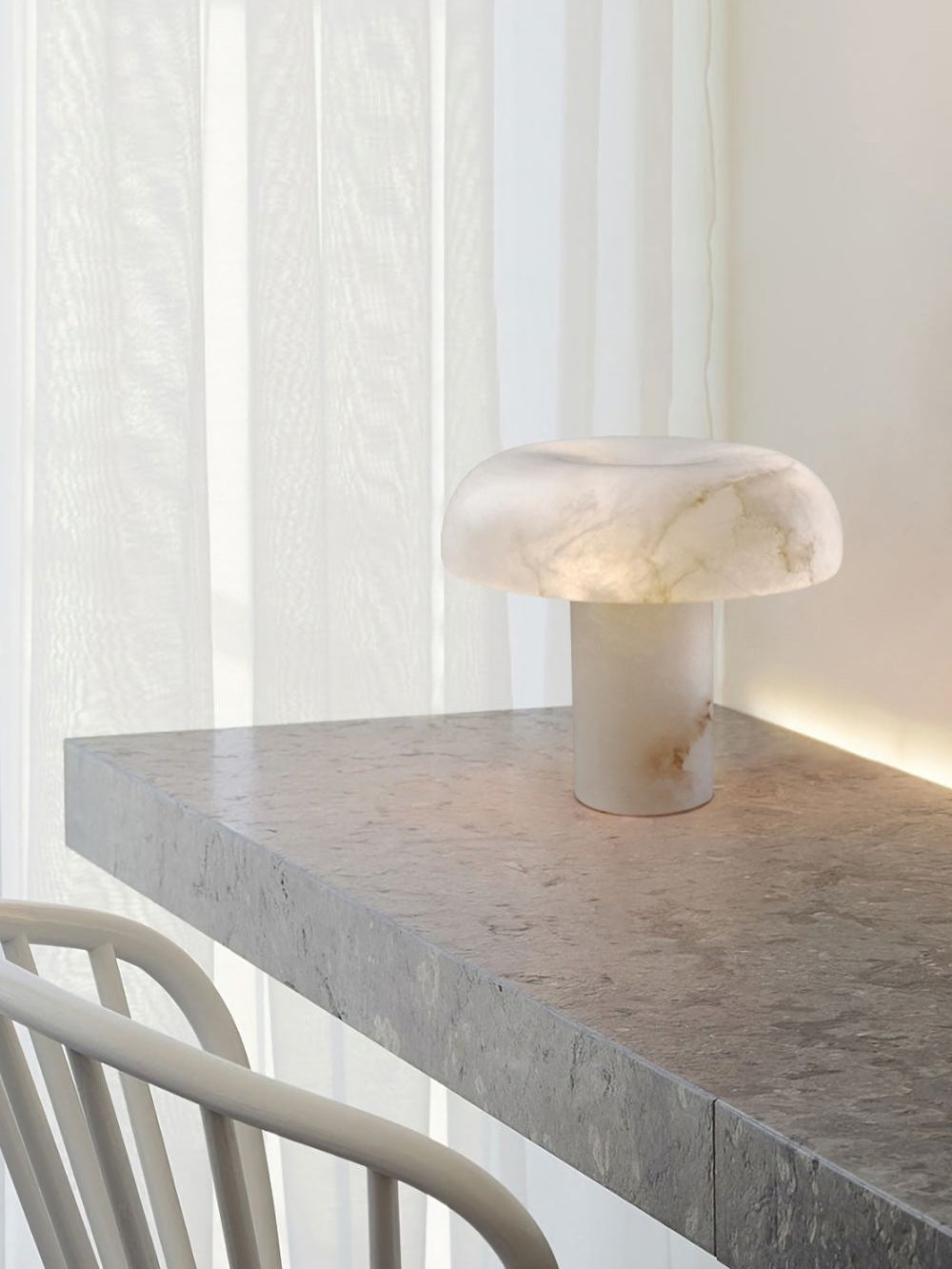 Table Lamp Alabaster Mushroom Shade Brass Base Sculptural Warm-Neutral Decor