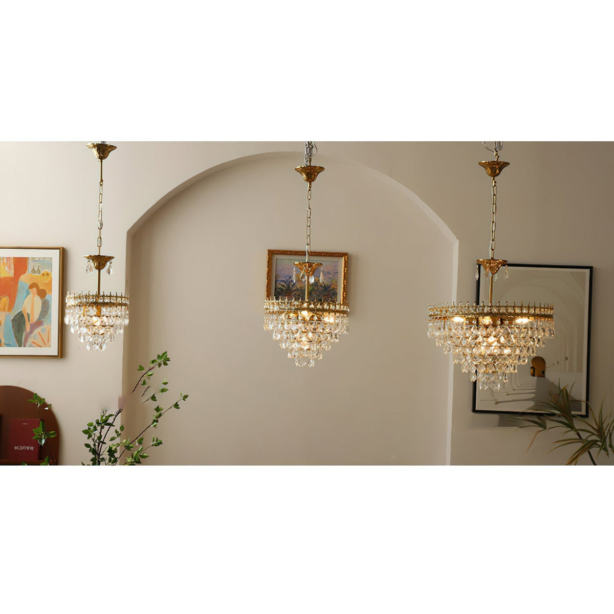 The ceiling canopy and suspension chain of the Marilyn Chandelier.