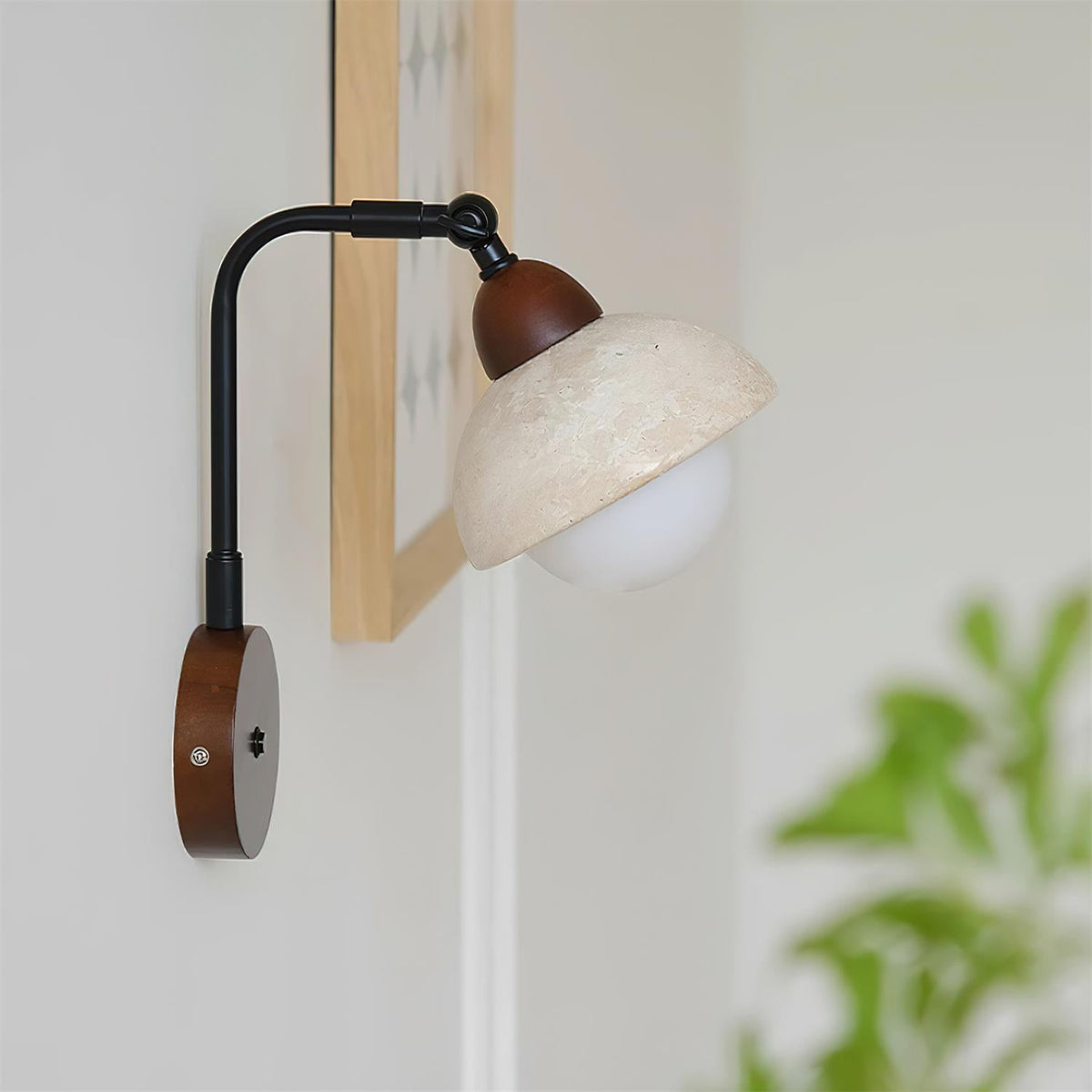 Solaro Wall Light Travertine White Opalescent Globe-Neutral Decor