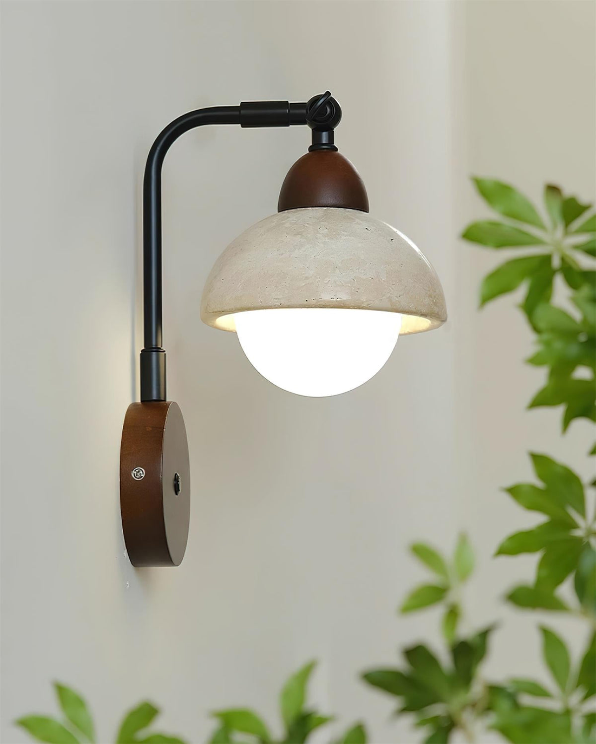 Solaro Wall Light Travertine White Opalescent Globe-Neutral Decor