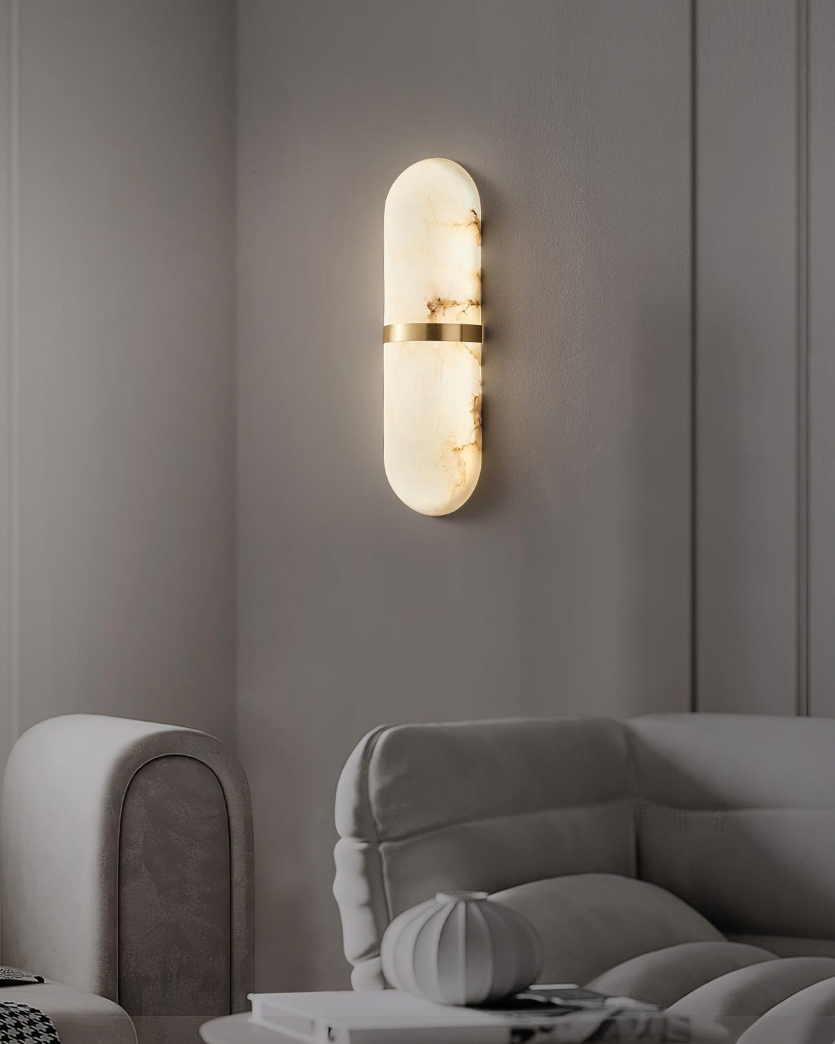 Wall Lamp Alabaster Capsule Brass Band-Neutral Decor