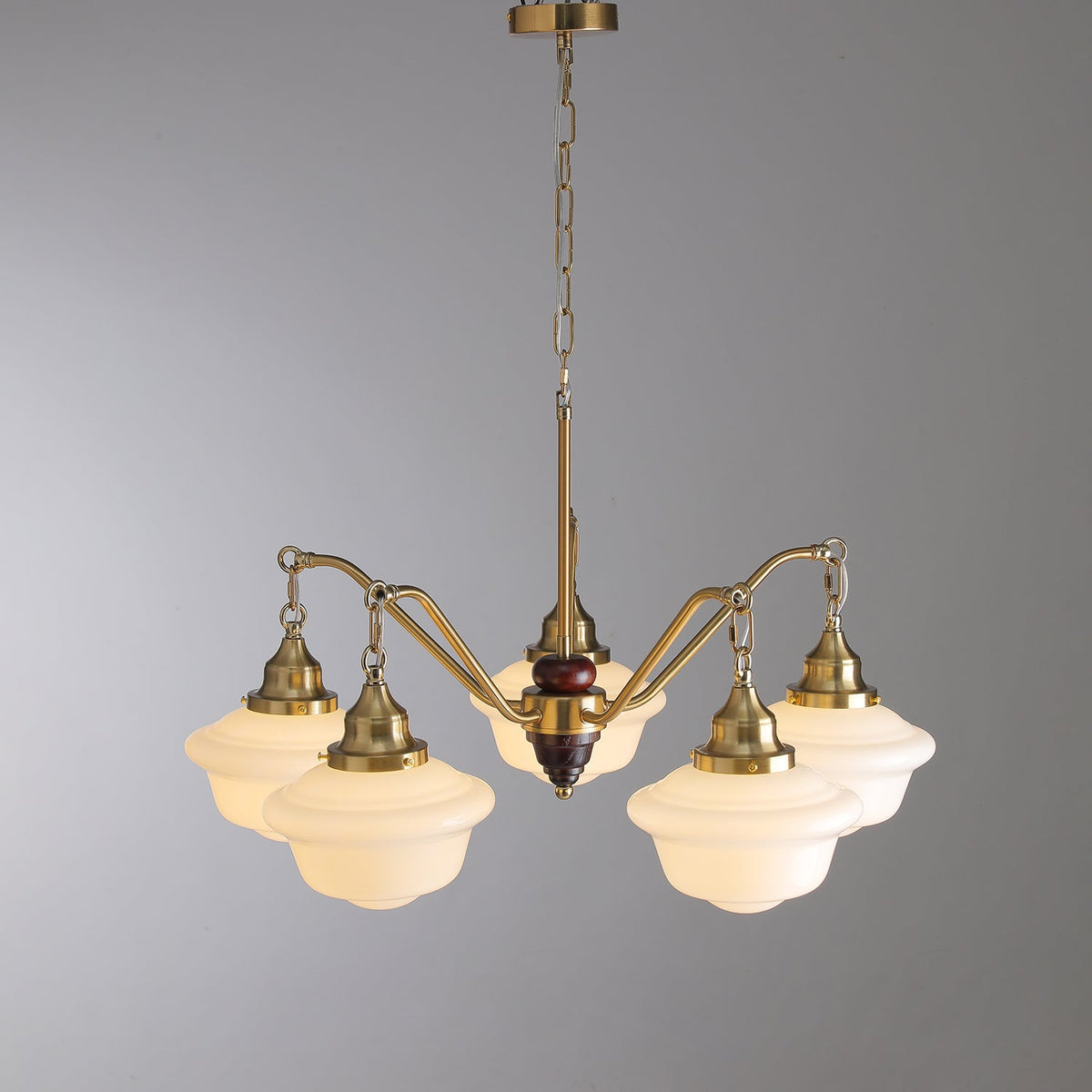Maviana Lustre Laiton Bois Verre Satiné Classique