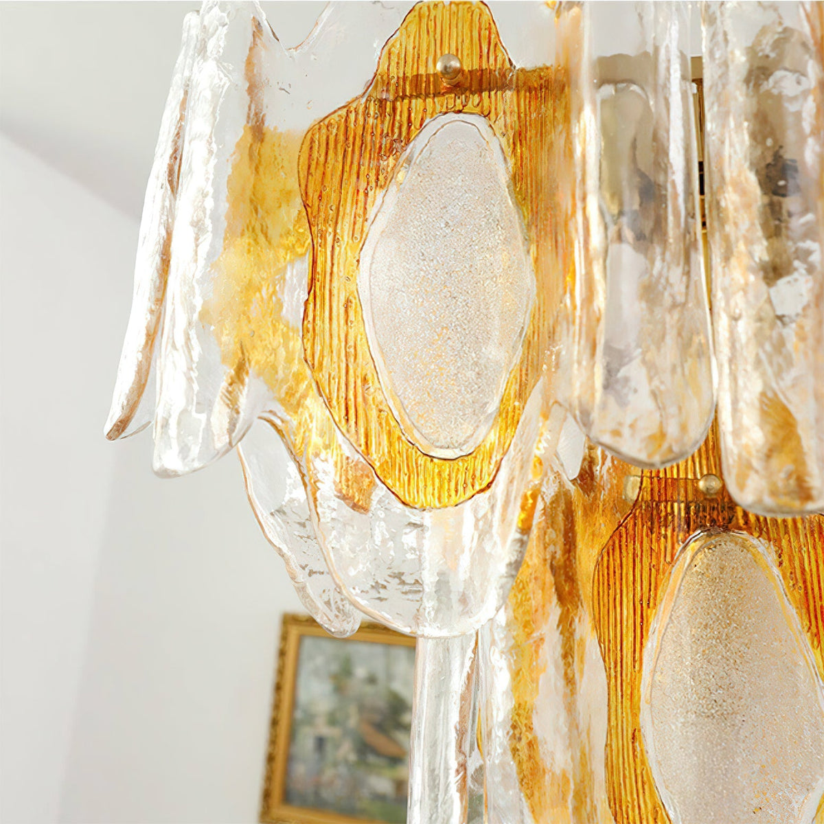 Unlit view of the chandelier against a plain background.