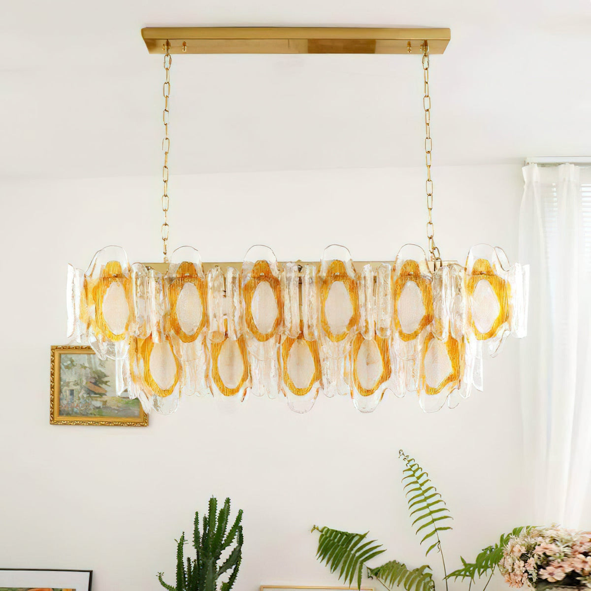 Lifestyle image of the chandelier in a contemporary living space.