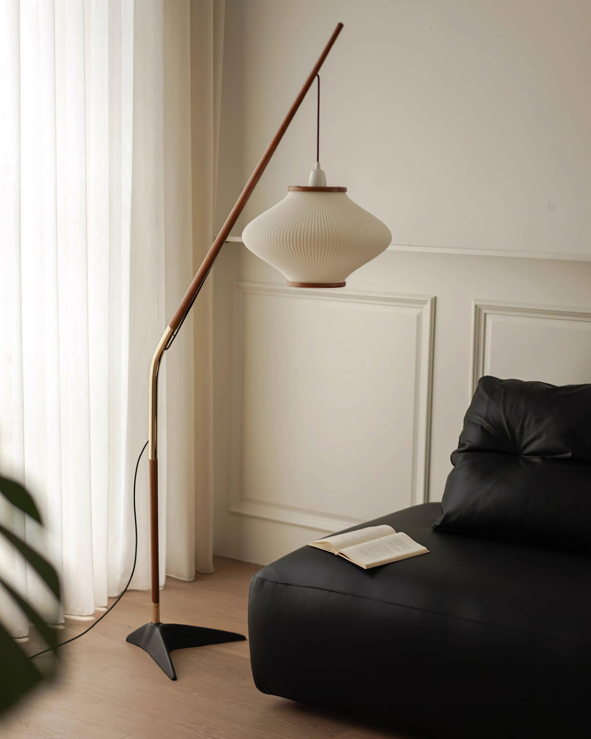 Ervenil Lampadaire en Bois d'Érable Et Verre Moderne du Milieu du Siècle