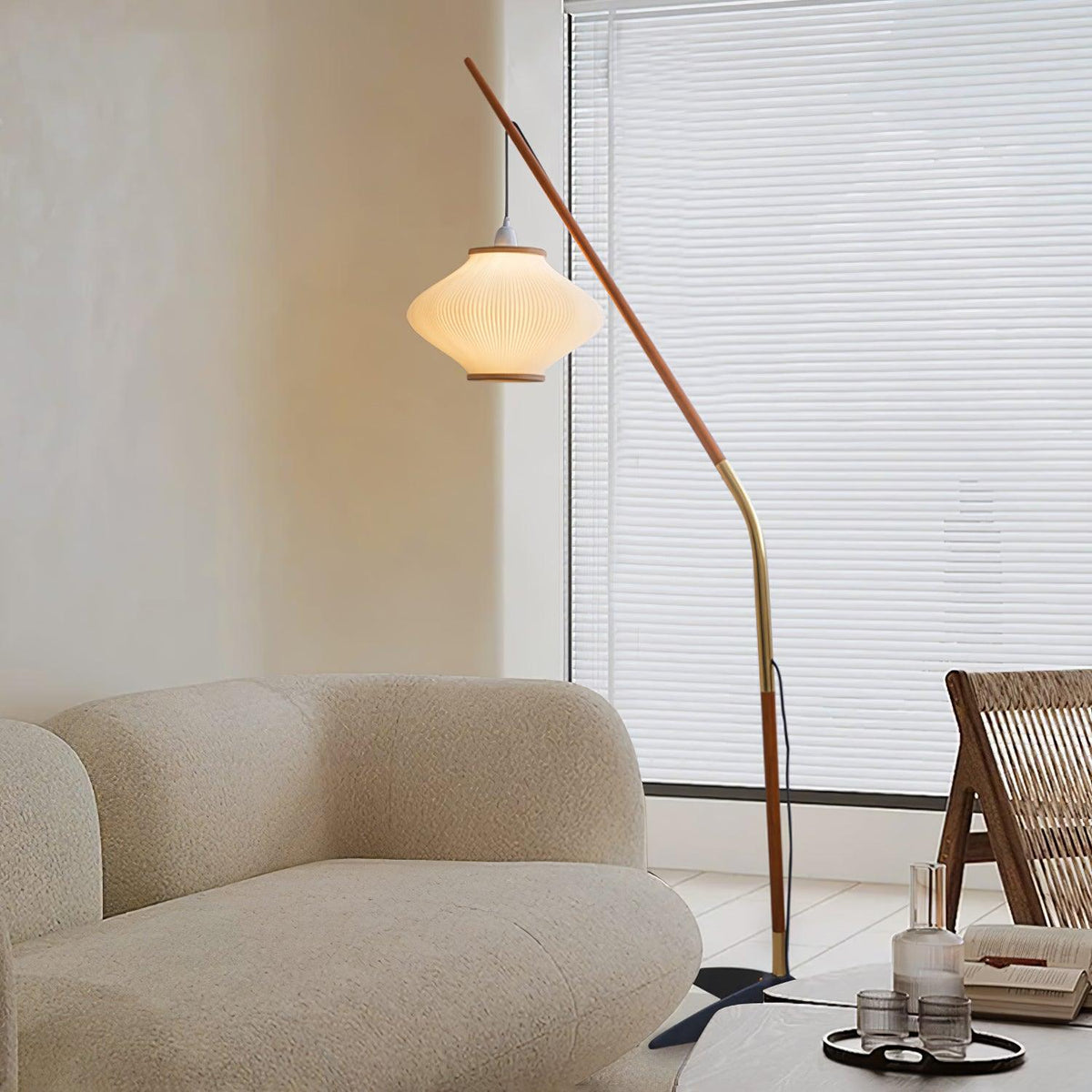 Ervenil Lampadaire en Bois d'Érable Et Verre Moderne du Milieu du Siècle