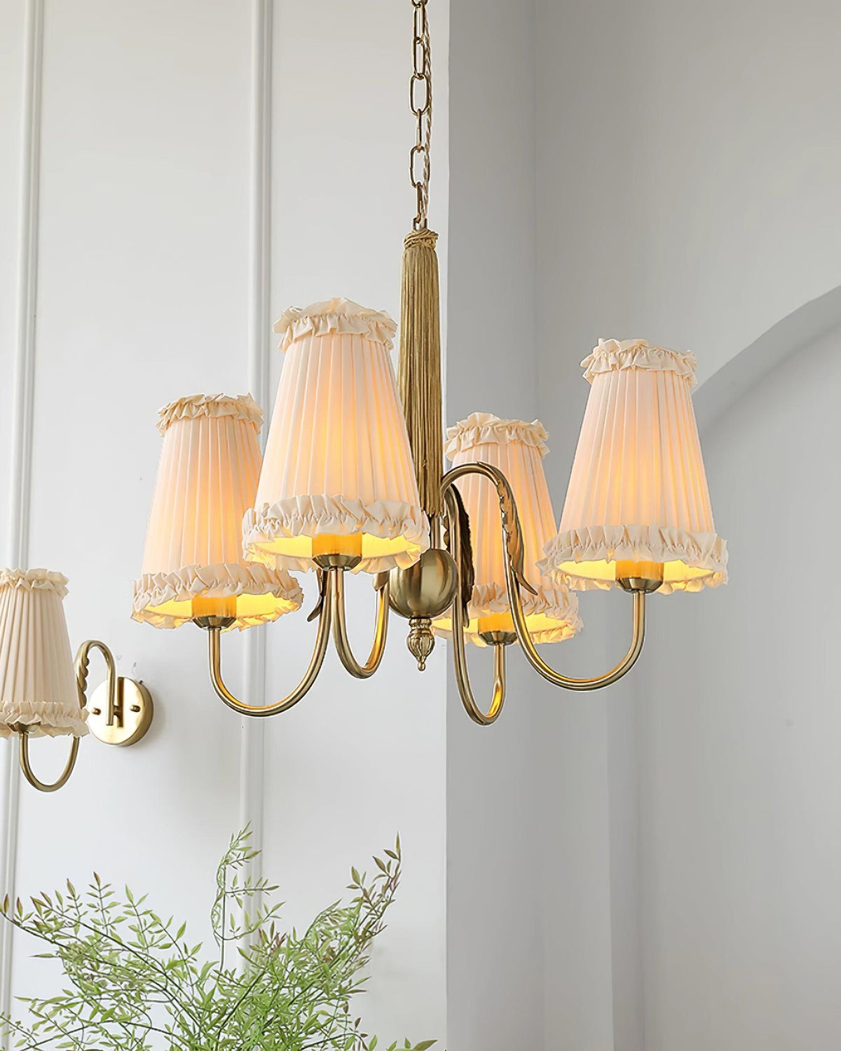 Faylin Vintage Brass Chandelier with Pleated Shades-Neutral Decor