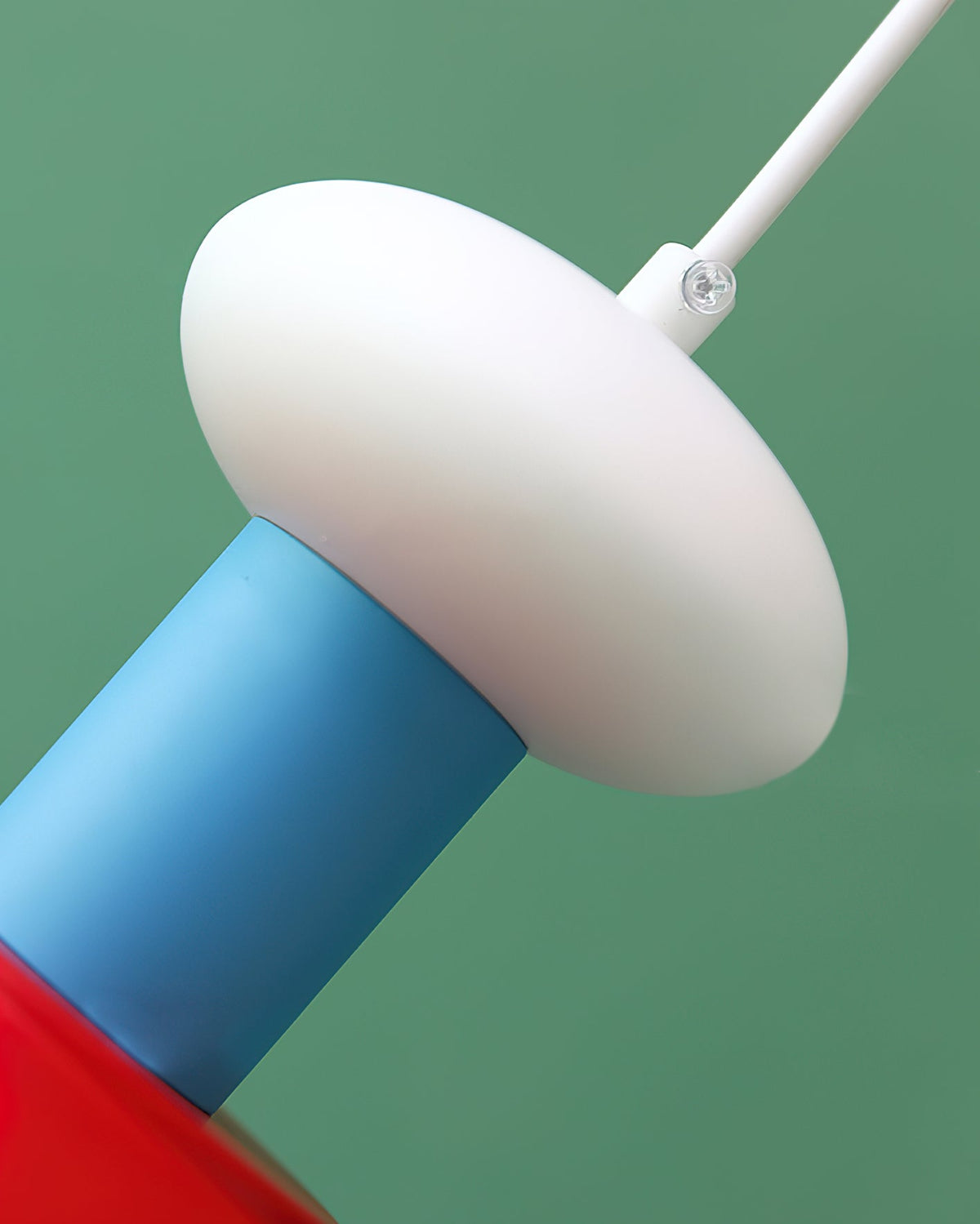 Close-up on the blue section of the pendant light.