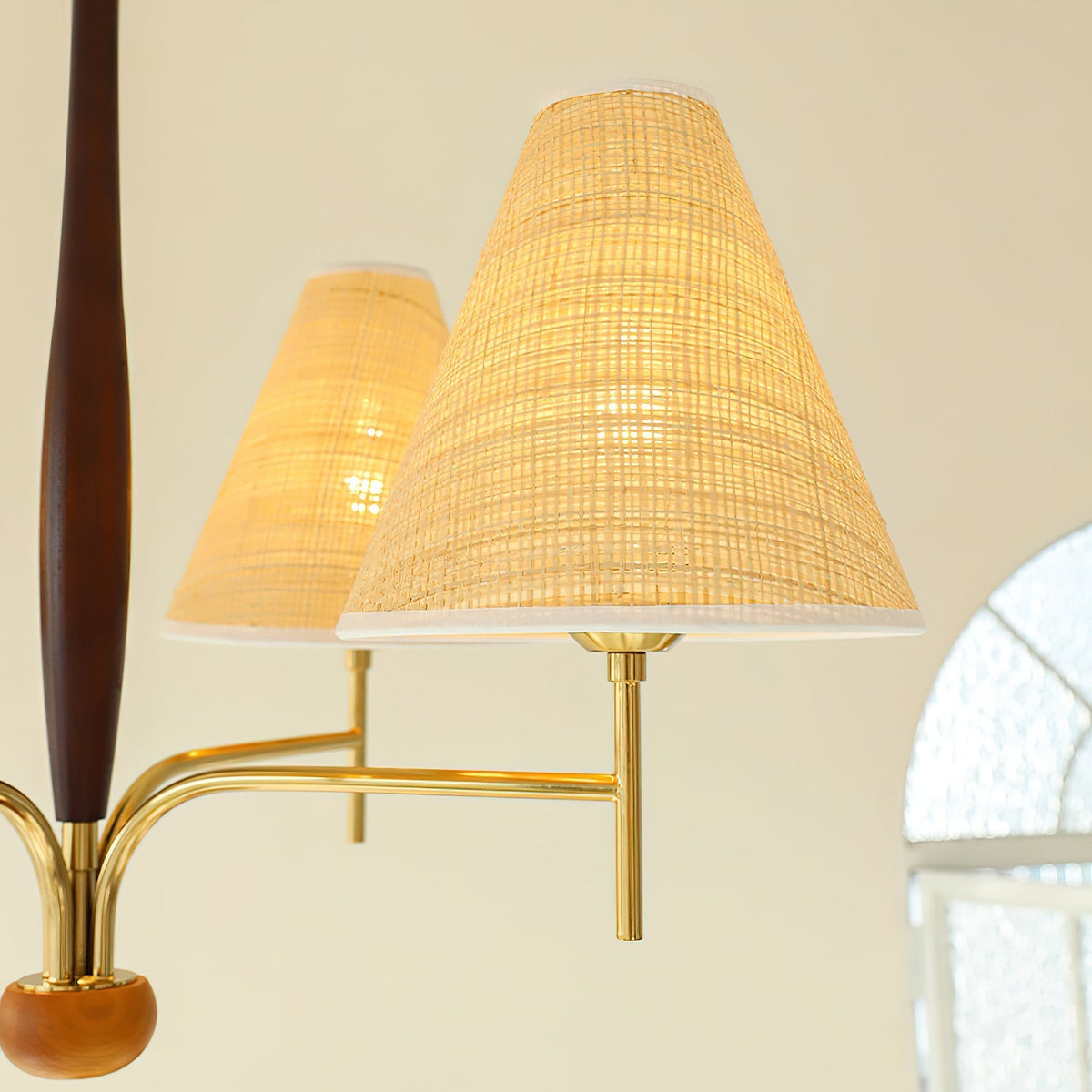 Another angle of the Mercer Chandelier in a living room, showing its scale.