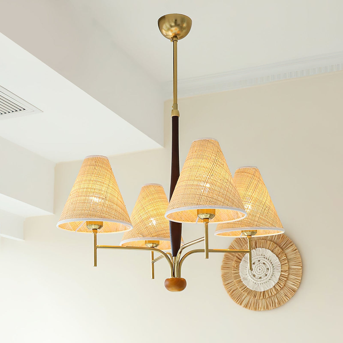 Detail of the ceiling mount and suspension rod for the Mercer Chandelier.