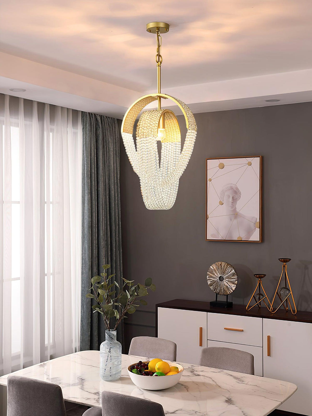 Cyressa Lustre Maille Cristal Doré Cascade Scintillante