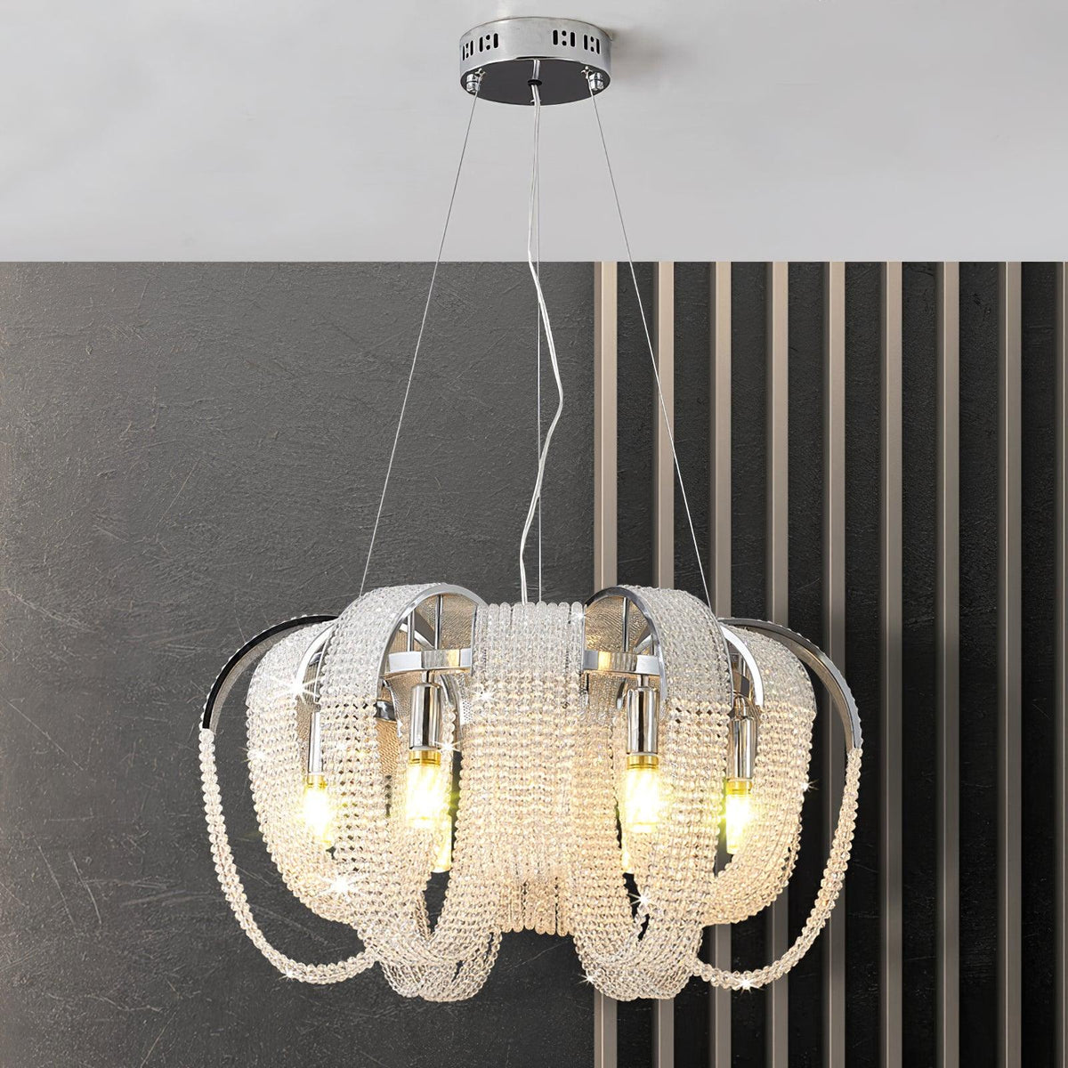 Cyressa Lustre Maille Cristal Doré Cascade Scintillante