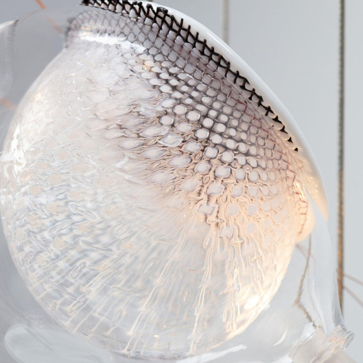 Chandelier Mesh Glass Orbs Cluster Metal Frame Modern Minimalist-Neutral Decor