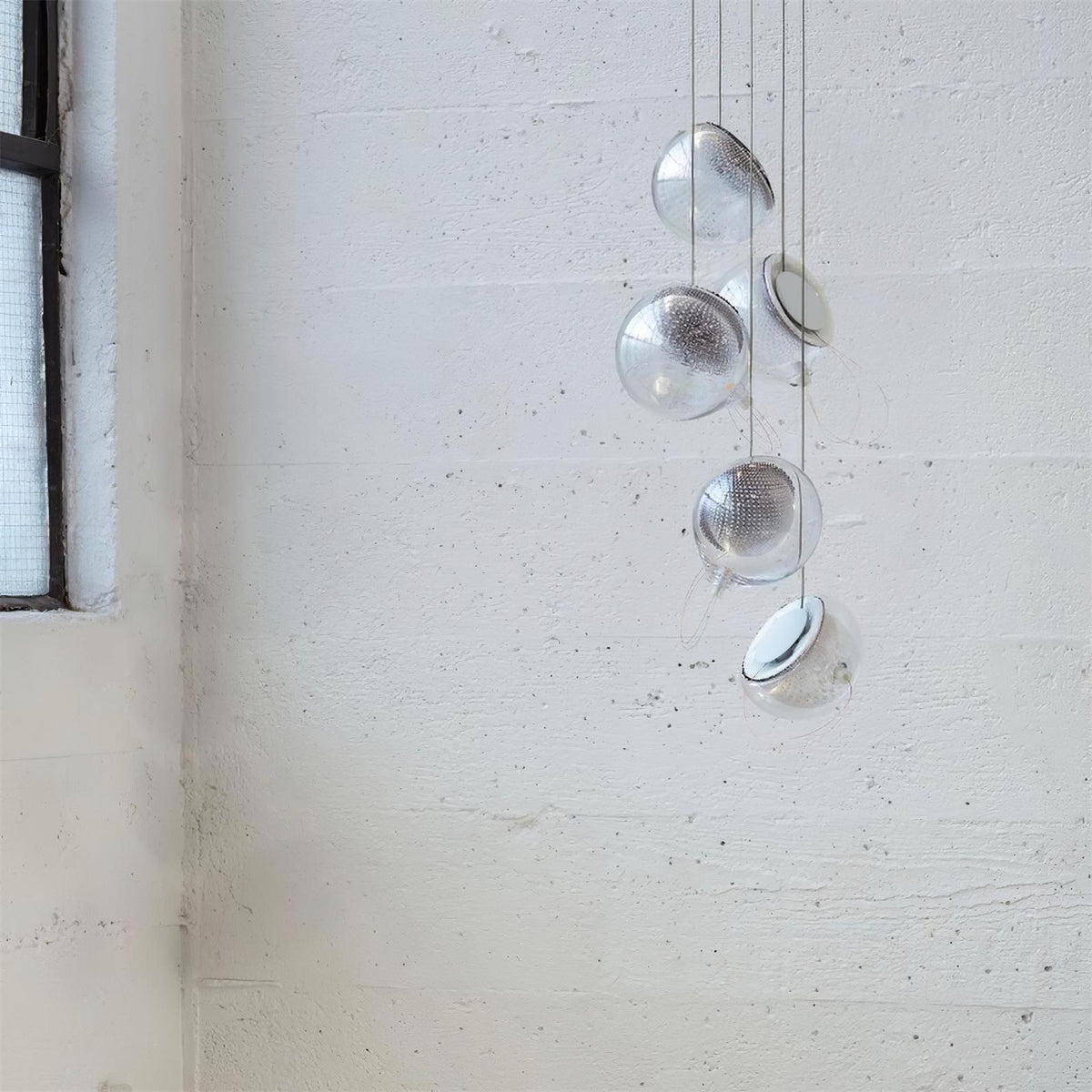 Chandelier Mesh Glass Orbs Cluster Metal Frame Modern Minimalist-Neutral Decor