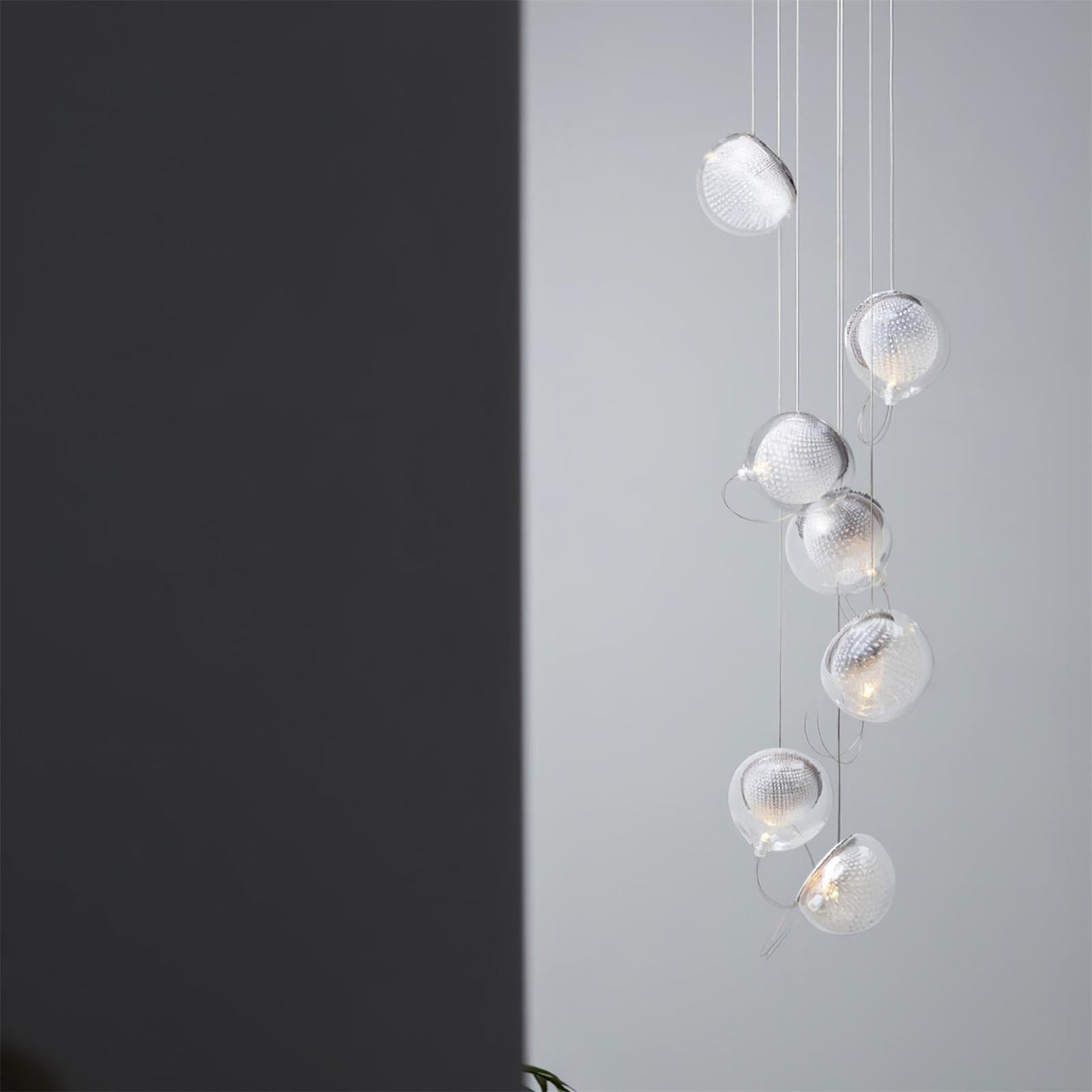 Chandelier Mesh Glass Orbs Cluster Metal Frame Modern Minimalist-Neutral Decor