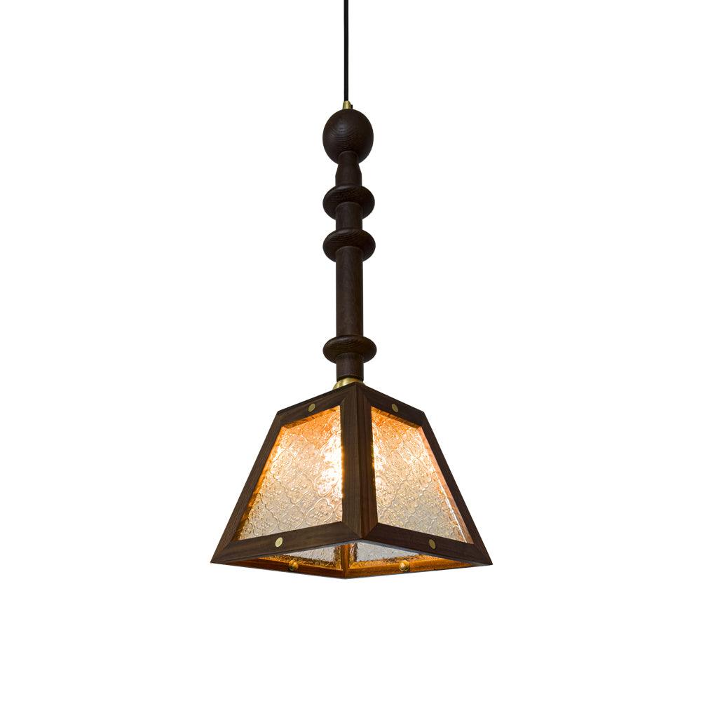Eldaine Lampe Suspension en Verre et Bois à Style Vintage