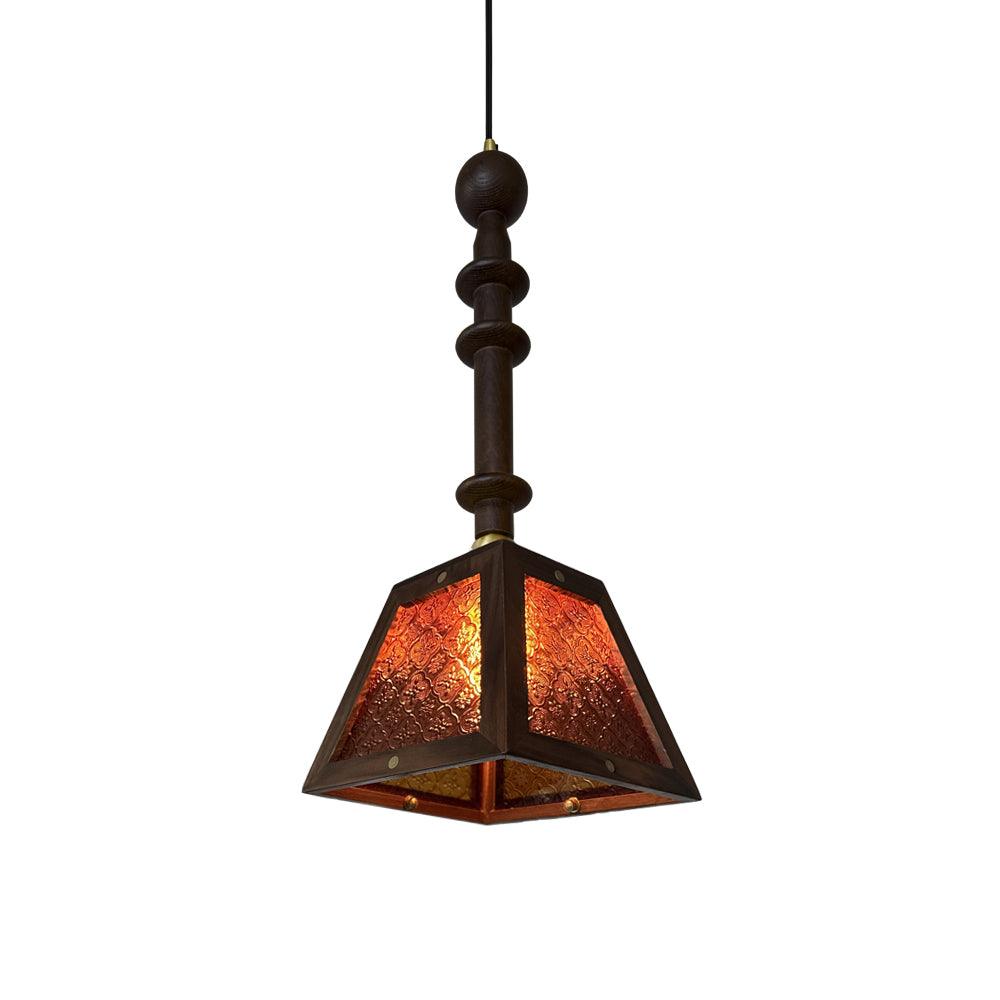 Eldaine Lampe Suspension en Verre et Bois à Style Vintage