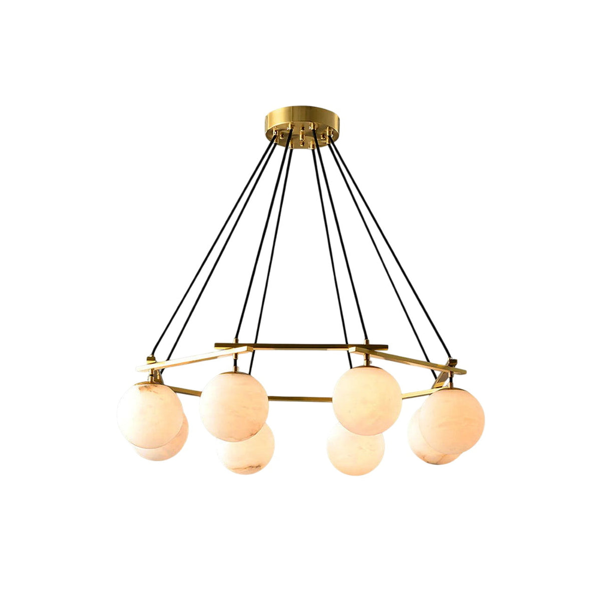 Miira Alabaster Chandelier with three heads, brass finish