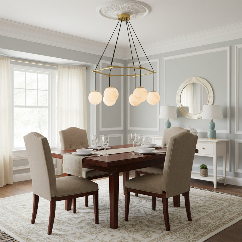 Miira Alabaster Chandelier with eight heads, brass finish