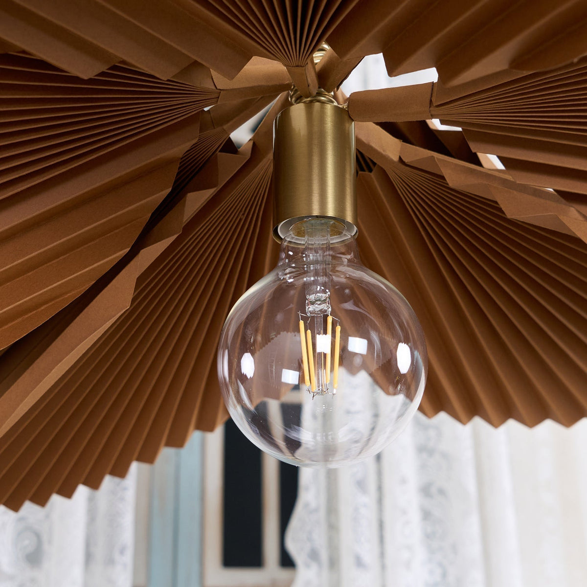 Pendant Light with Pleated Kraft Paper Petal Shade-Neutral Decor