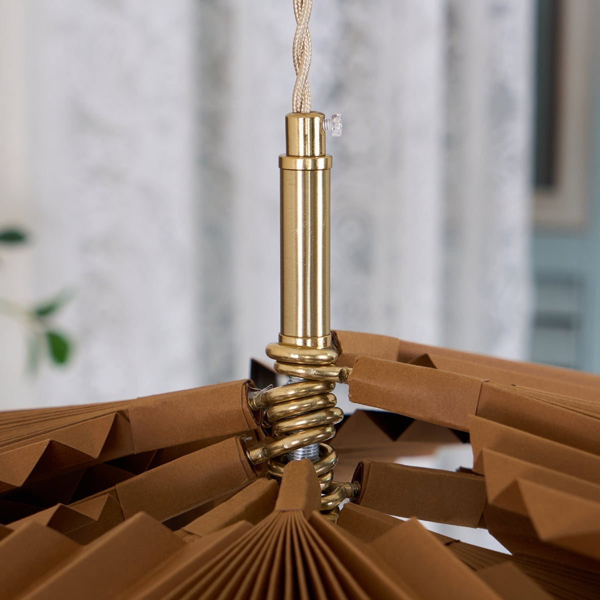 Pendant Light with Pleated Kraft Paper Petal Shade-Neutral Decor
