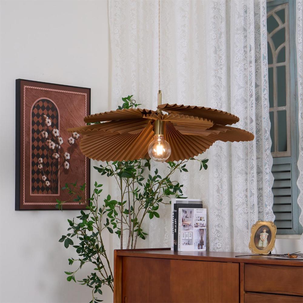 Pendant Light with Pleated Kraft Paper Petal Shade-Neutral Decor