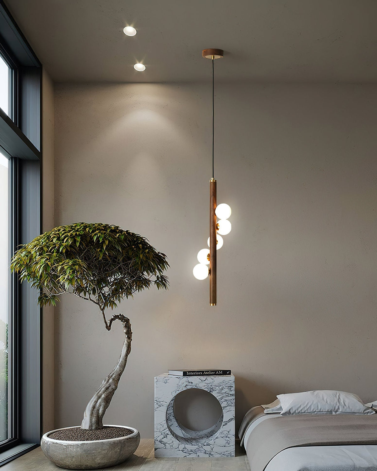 Miller Pendant Light in 'White & Walnut color' finish.
