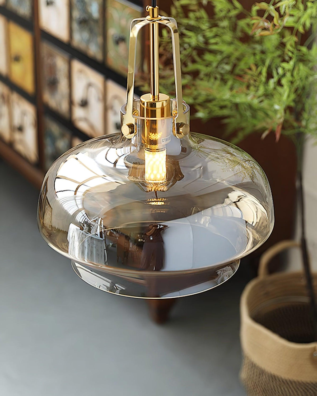 Aurelin Amber Glass Pendant Light with Brass Fittings-Neutral Decor
