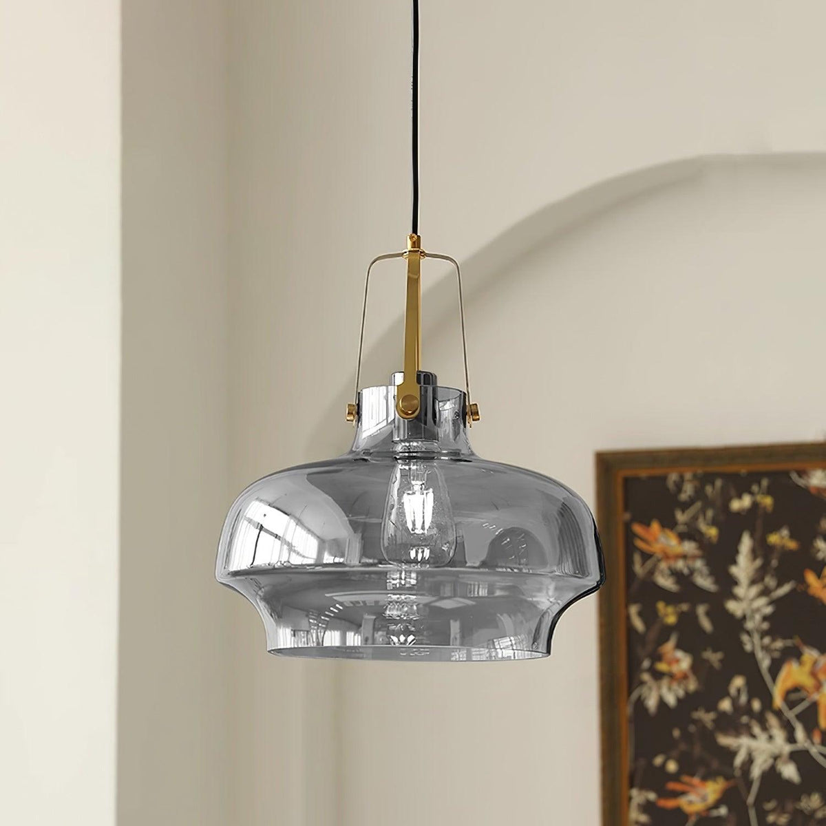Aurelin Amber Glass Pendant Light with Brass Fittings-Neutral Decor
