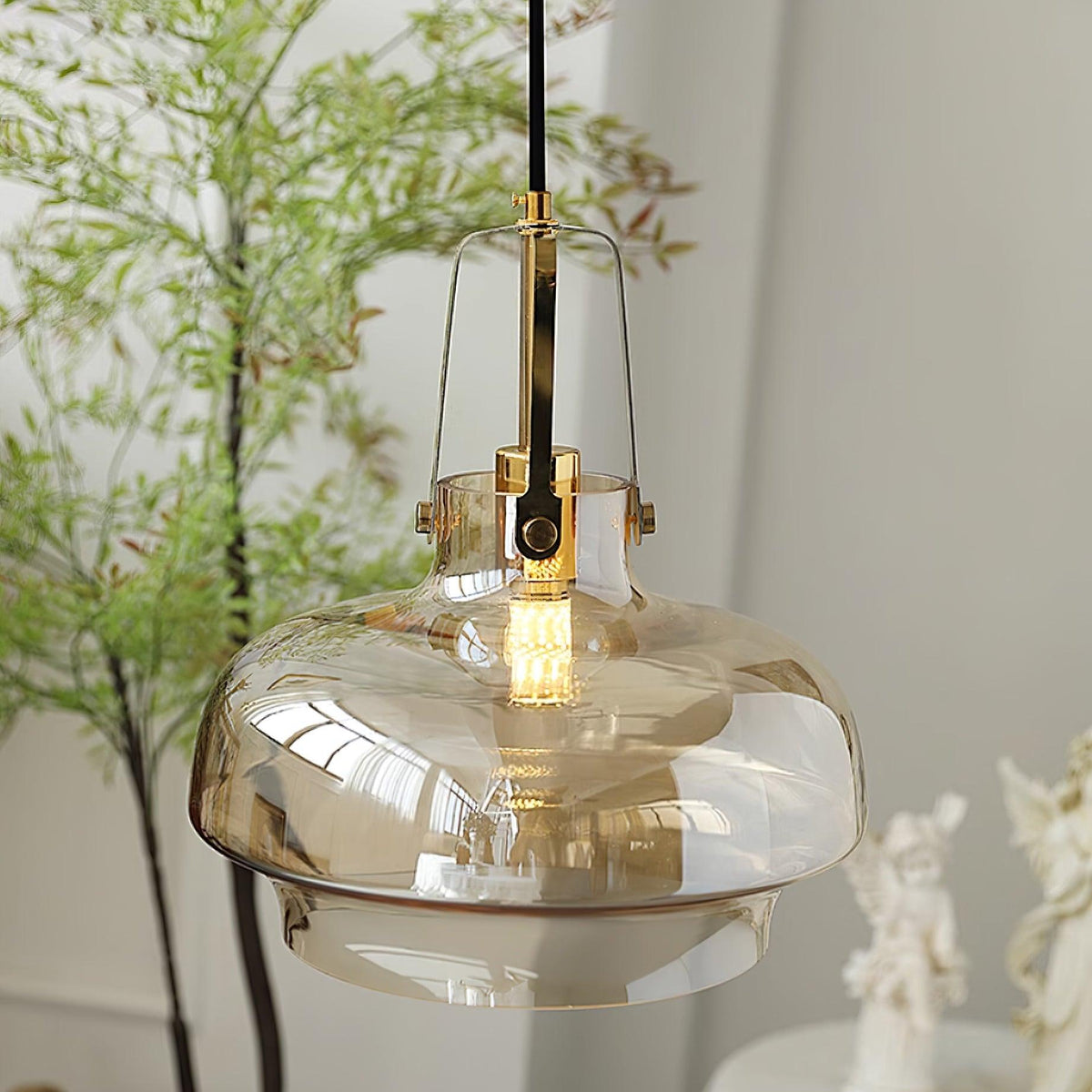 Aurelin Amber Glass Pendant Light with Brass Fittings-Neutral Decor