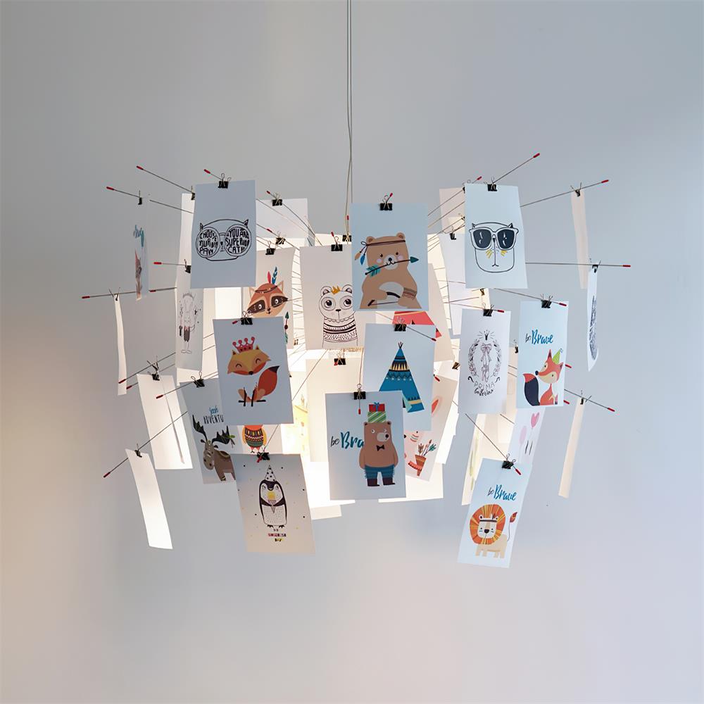 Chandelier Paper and Metal Colorful White Cards Whimsical Modern-Neutral Decor