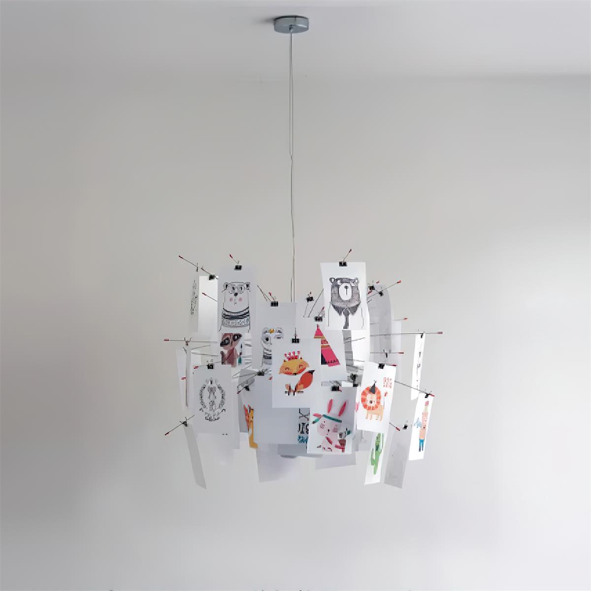 Chandelier Paper and Metal Colorful White Cards Whimsical Modern-Neutral Decor