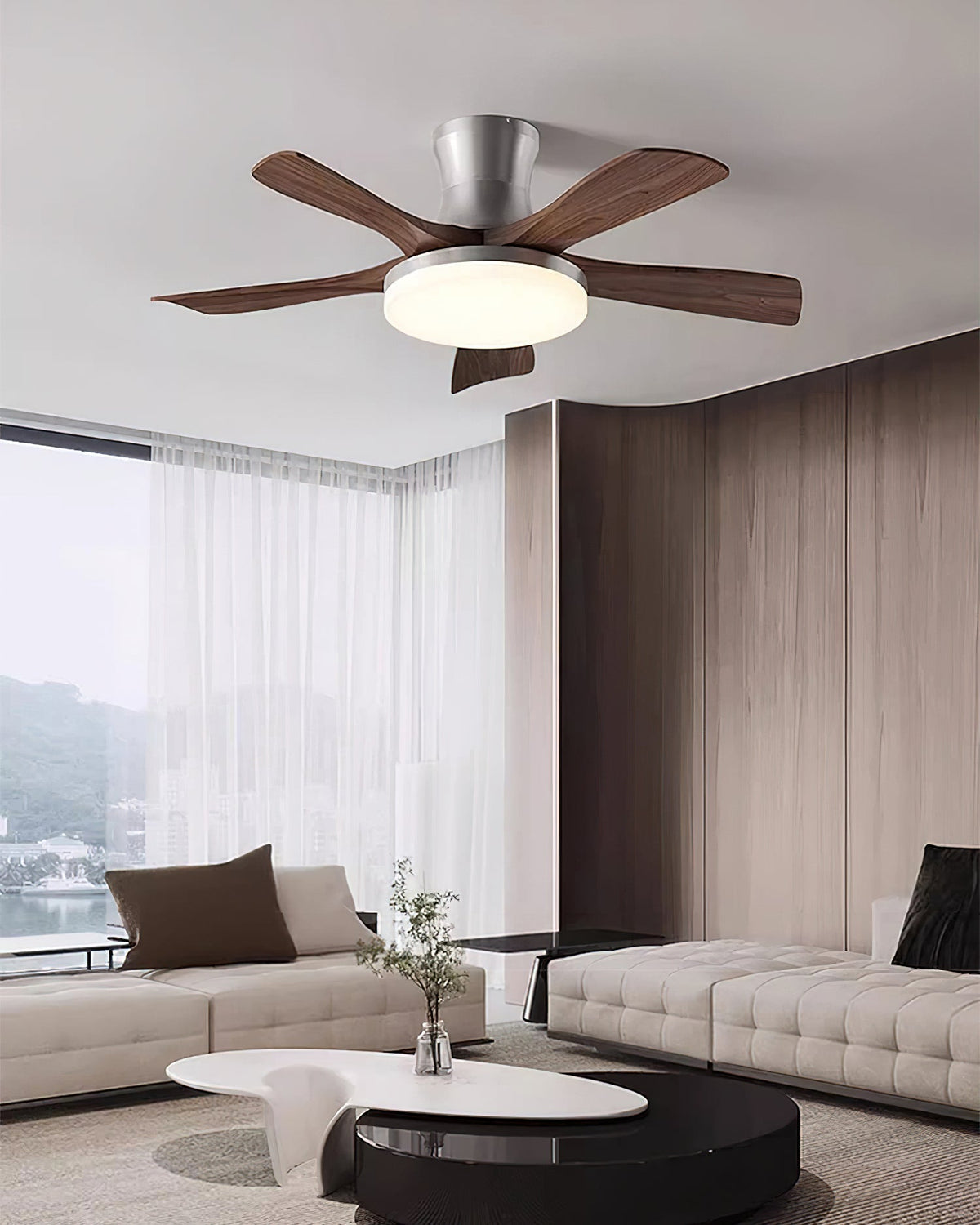 Lifestyle image of the Minka Ceiling Fan in a bedroom