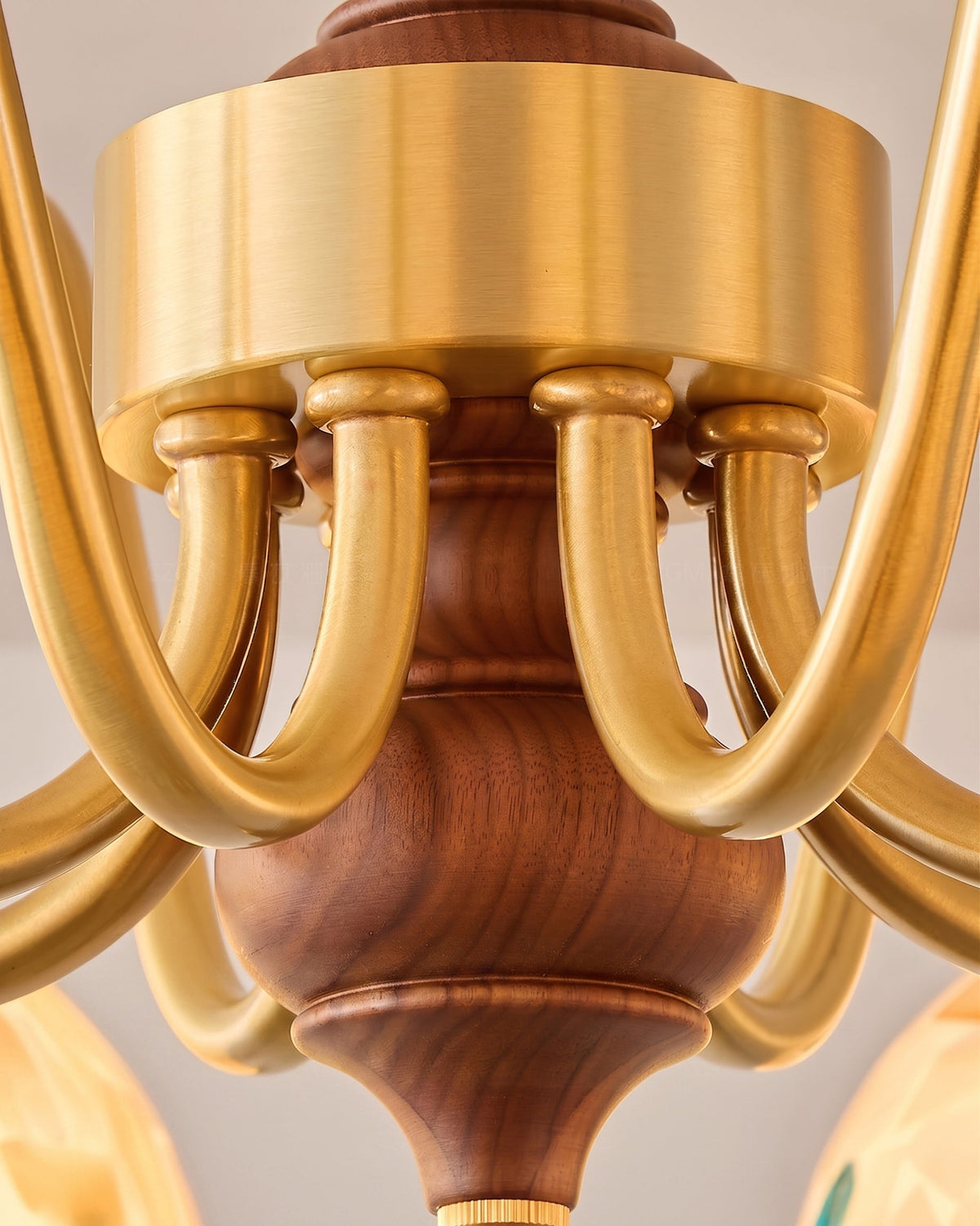 The chandelier shown in a dining room setting with natural textures.