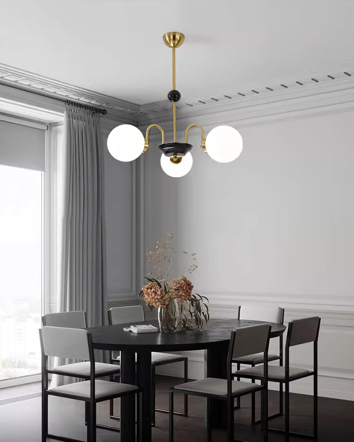 Chandelier Curved Arms Globe Shades Modern Retro Style Dining-Neutral Decor