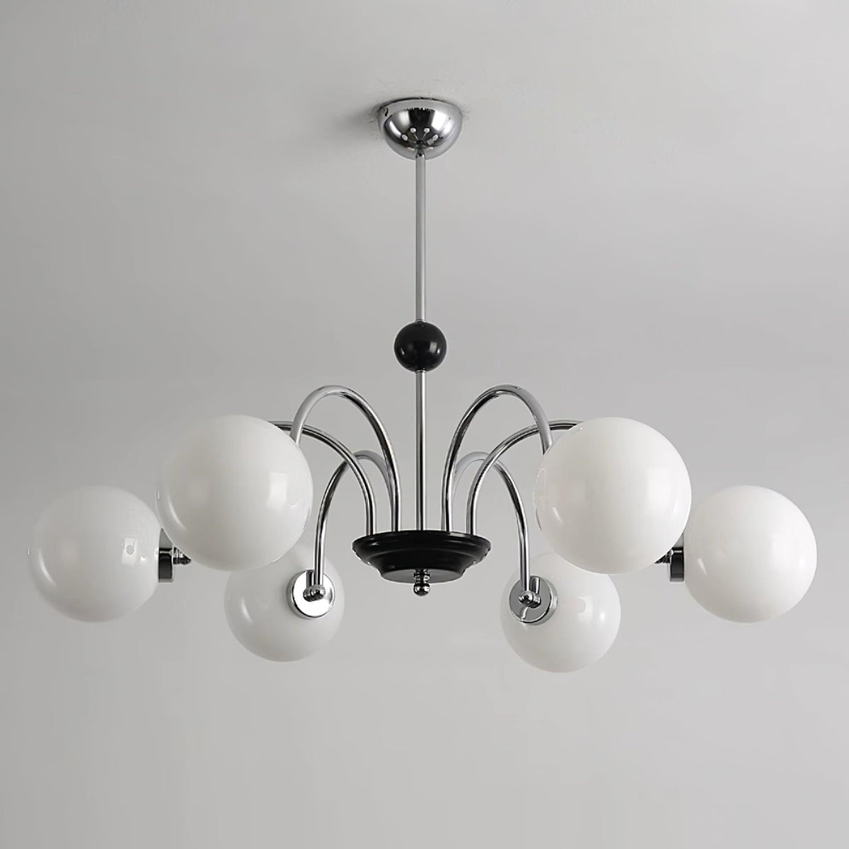 Chandelier Curved Arms Globe Shades Modern Retro Style Dining-Neutral Decor