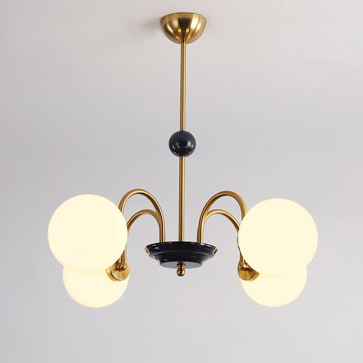 Chandelier Curved Arms Globe Shades Modern Retro Style Dining-Neutral Decor