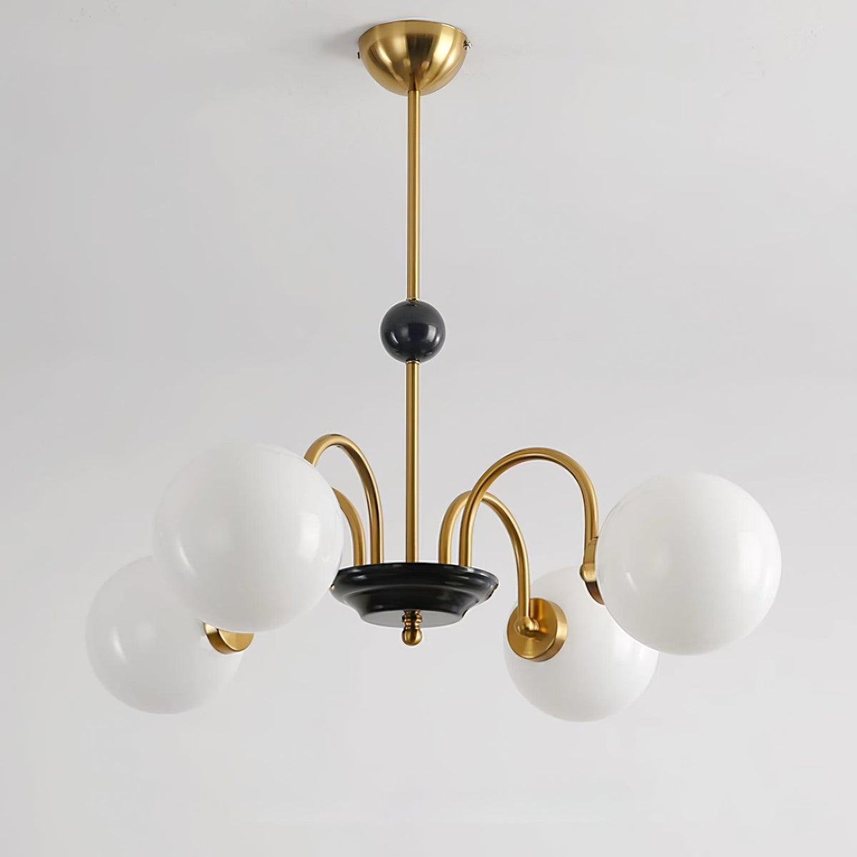 Chandelier Curved Arms Globe Shades Modern Retro Style Dining-Neutral Decor