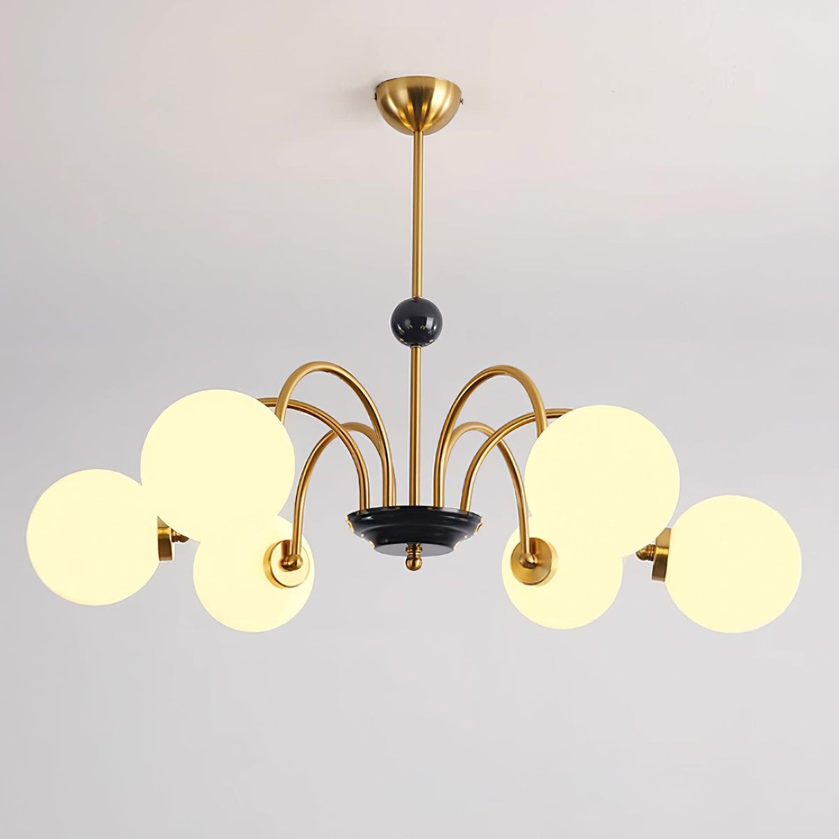 Chandelier Curved Arms Globe Shades Modern Retro Style Dining-Neutral Decor