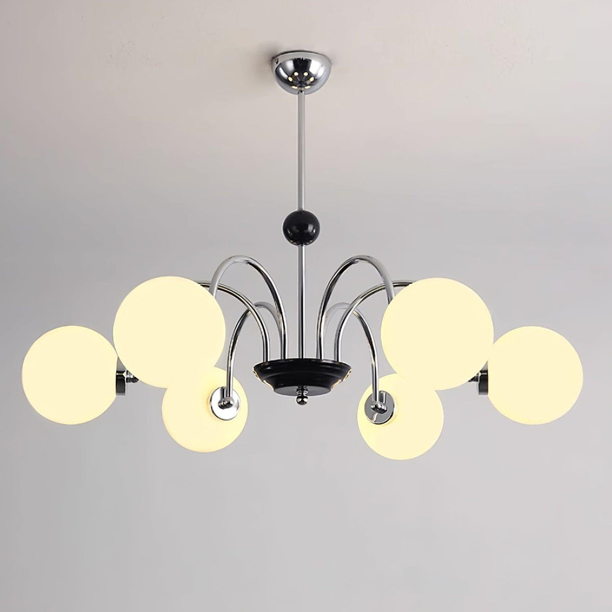 Chandelier Curved Arms Globe Shades Modern Retro Style Dining-Neutral Decor